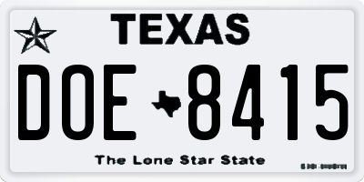 TX license plate DOE8415