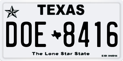 TX license plate DOE8416