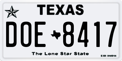 TX license plate DOE8417