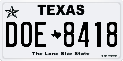 TX license plate DOE8418