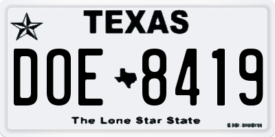 TX license plate DOE8419