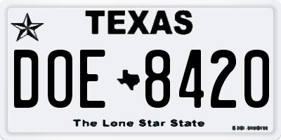 TX license plate DOE8420