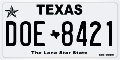 TX license plate DOE8421