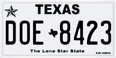 TX license plate DOE8423