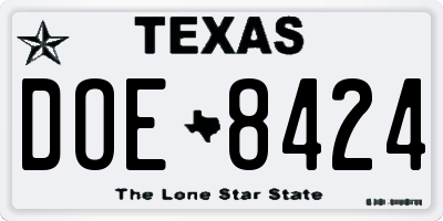 TX license plate DOE8424