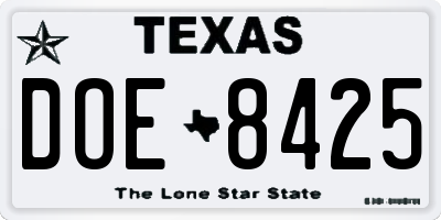TX license plate DOE8425