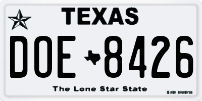 TX license plate DOE8426