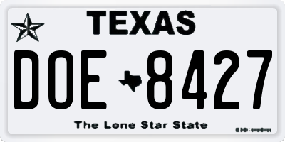 TX license plate DOE8427