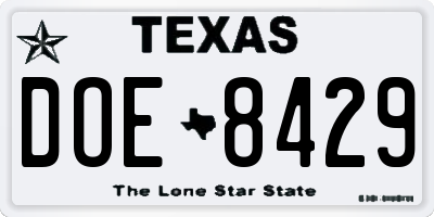 TX license plate DOE8429