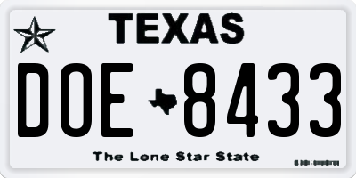 TX license plate DOE8433