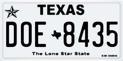 TX license plate DOE8435