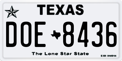 TX license plate DOE8436