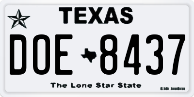 TX license plate DOE8437