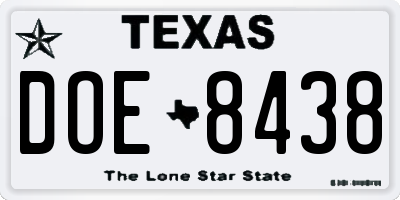 TX license plate DOE8438