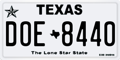 TX license plate DOE8440