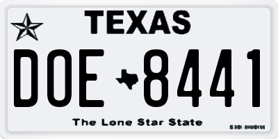 TX license plate DOE8441