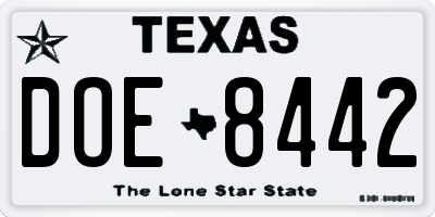 TX license plate DOE8442
