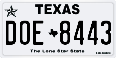 TX license plate DOE8443
