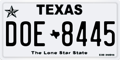 TX license plate DOE8445