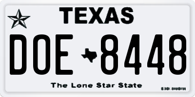 TX license plate DOE8448