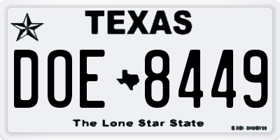 TX license plate DOE8449