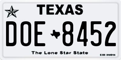 TX license plate DOE8452