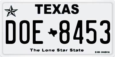 TX license plate DOE8453