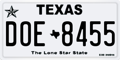 TX license plate DOE8455
