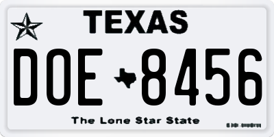 TX license plate DOE8456