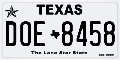 TX license plate DOE8458