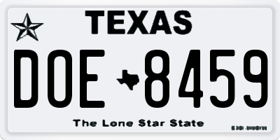 TX license plate DOE8459