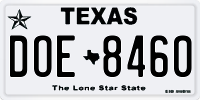 TX license plate DOE8460