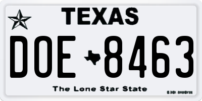 TX license plate DOE8463