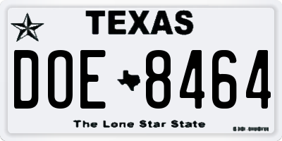 TX license plate DOE8464