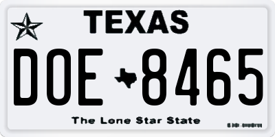 TX license plate DOE8465