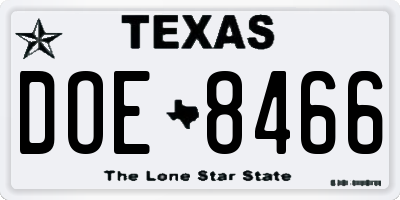TX license plate DOE8466