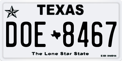 TX license plate DOE8467