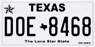 TX license plate DOE8468