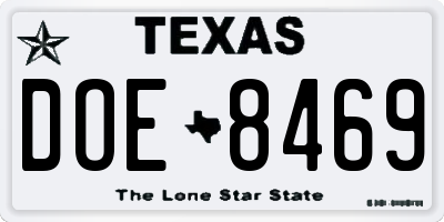 TX license plate DOE8469