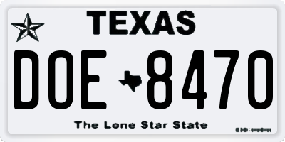 TX license plate DOE8470