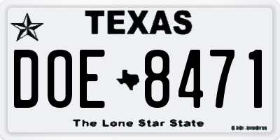 TX license plate DOE8471