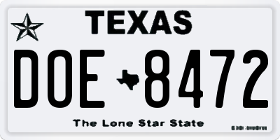 TX license plate DOE8472