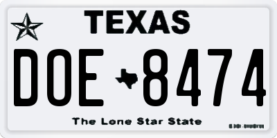TX license plate DOE8474