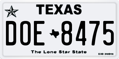 TX license plate DOE8475