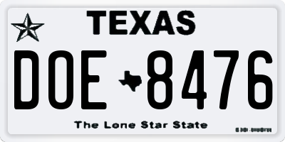 TX license plate DOE8476