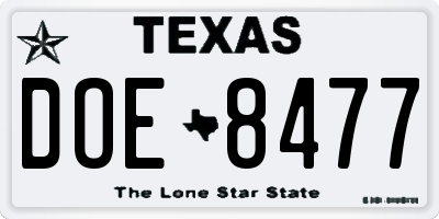 TX license plate DOE8477
