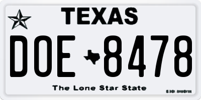 TX license plate DOE8478