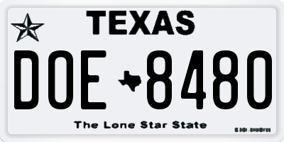 TX license plate DOE8480