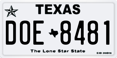 TX license plate DOE8481