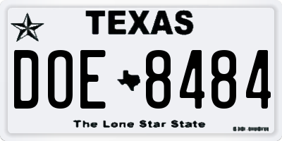 TX license plate DOE8484